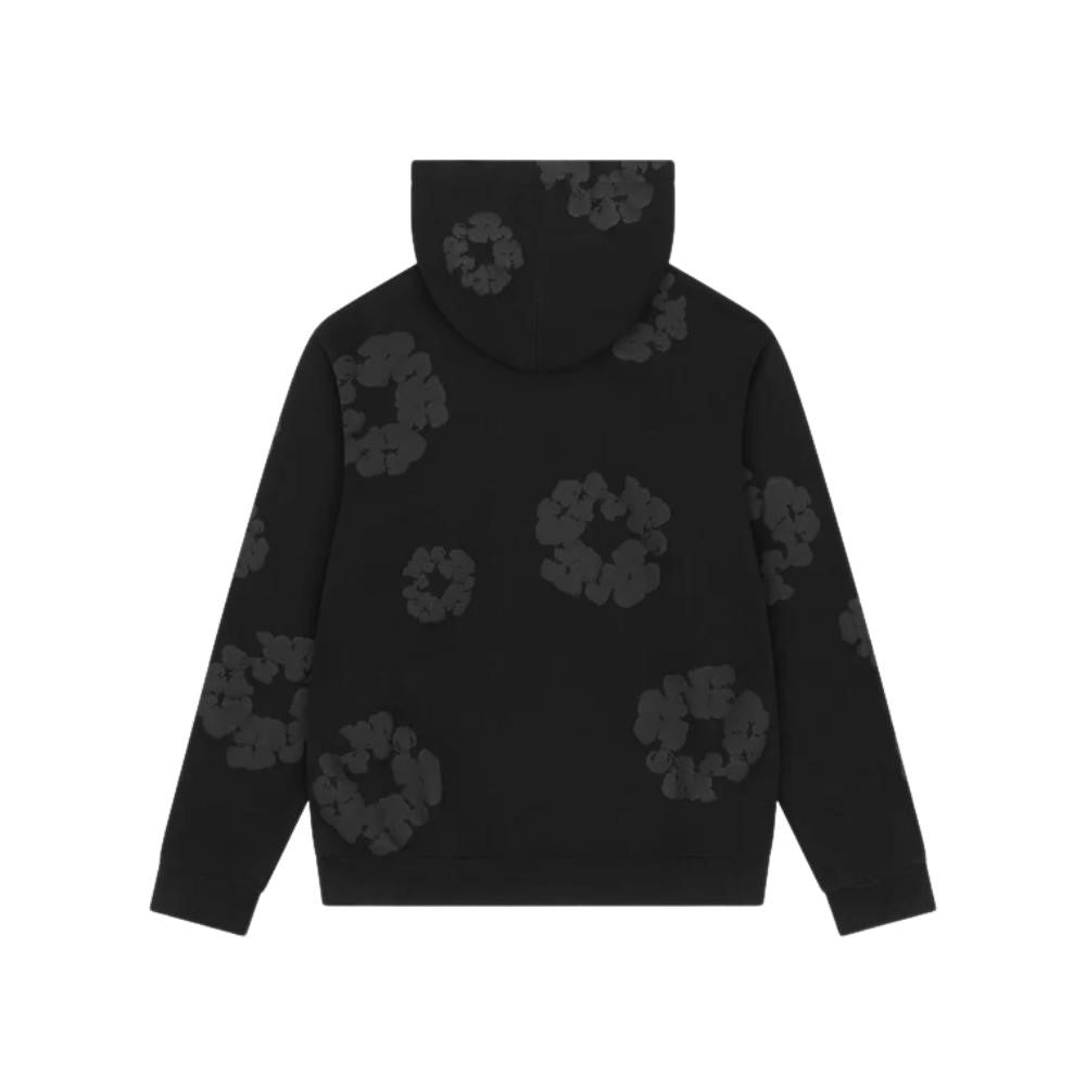 Premium Cotton Wreath Hoodie – Black Monochrome