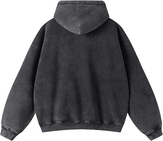 Premium Oversized Zip Hoodie – Washed Black